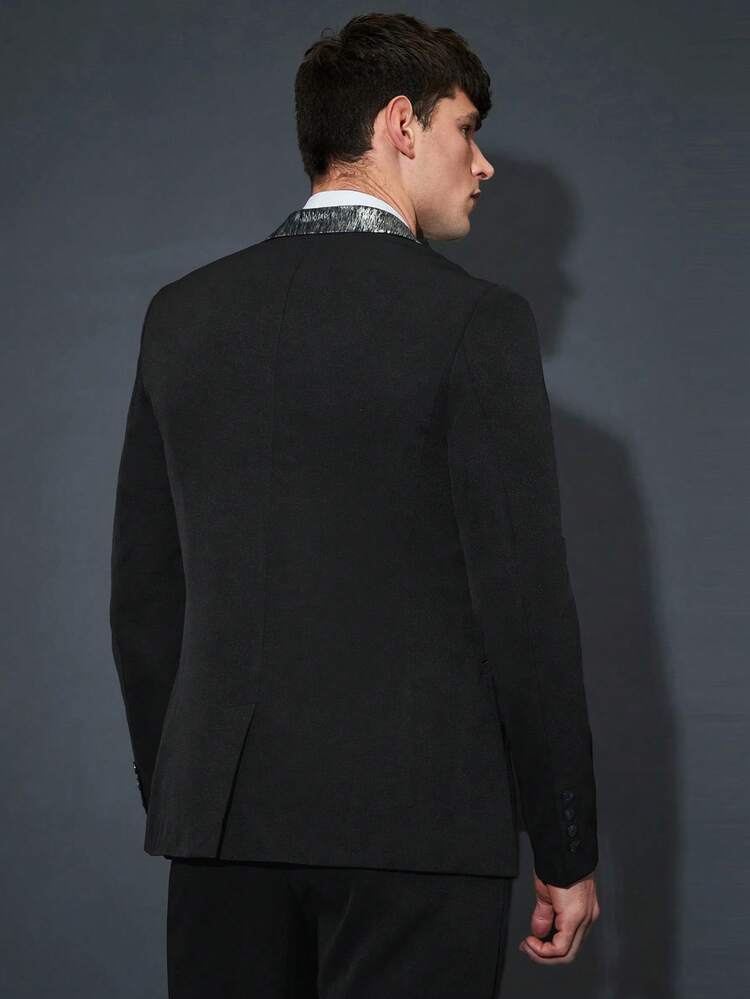 Men's Contrast Shawl Collar Single-breasted Suit Jacket And Pants Two-piece Set