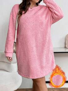 SHEIN Franclia 大尺碼女式落肩連身裙 - 粉色 - 查看 1