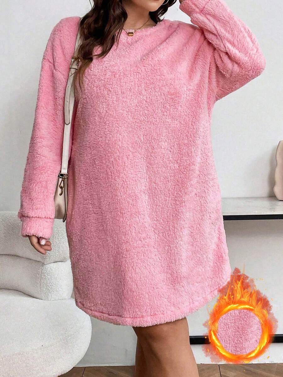 SHEIN Franclia 大尺碼女式落肩連身裙 - 粉色 - 查看 1