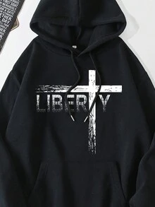 Men's Cross Print Hoodie - Black - View 6