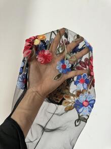 Floral Embroidered Lantern Sleeves Top Fall Cloth For Women - Black - View 6