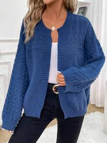 EMERY ROSE Của phụ nữ màu trơn Áo len Mở - Màu xanh lam - Xem 5