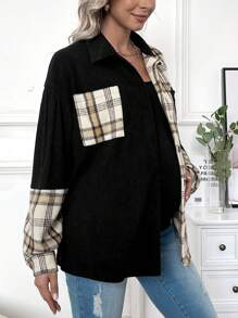 SHEIN Maternity Plaid Patchwork Shirt Style Coat - Multicolor - View 5