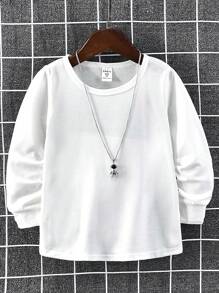SHEIN 男童休閒純色長袖 T 卹 - 白色 - 查看 1