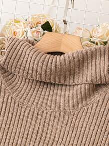 SHEIN LUNE 大尺寸純色高領毛衣連衣裙 - 卡其色 - 查看 3