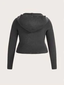 ROMWE PUNK Plus Letter Embroidery Zip Up Hooded Cardigan - Dark Grey - View 2