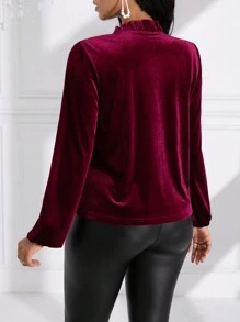 SHEIN Lady Camisa De Terciopelo De Color Sólido Para Mujer - Burdeos - Ver 2