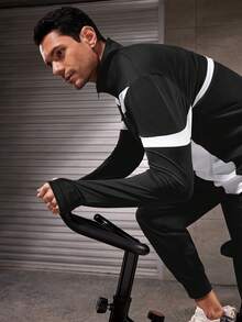 Manfinity Sport Streetwear Áo khoác thể thao phối màu cho nam - Đen và trắng - Xem 4