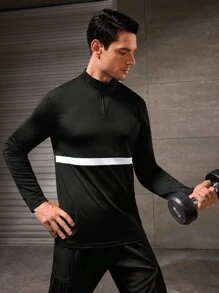 SHEIN Riding 男友风格男士撞色立领高尔夫衬衫