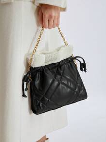 MOTF PREMIUM Quý cô Dập nổi Khâu & Chuỗi Dây đeo Túi xách tay - màu đen - Xem 1