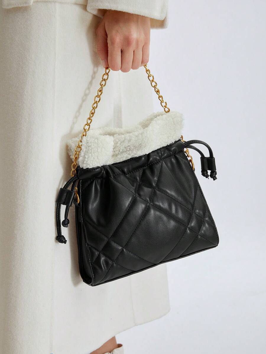 MOTF PREMIUM Quý cô Dập nổi Khâu & Chuỗi Dây đeo Túi xách tay - màu đen - Xem 1