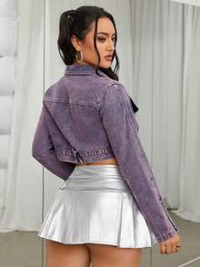SHEIN ICON Washed Super Short Denim Jacket - Purple - View 2