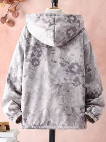 1件青少年男孩熊貓毛裡料連帽夾克,設有翻蓋口袋和拉鍊 - 彩色 - 查看 2