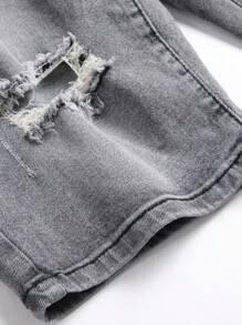 Manfinity EMRG Men's Grey Distressed Denim Shorts Jorts Plain Light Vacation Vintage - Grey - View 6