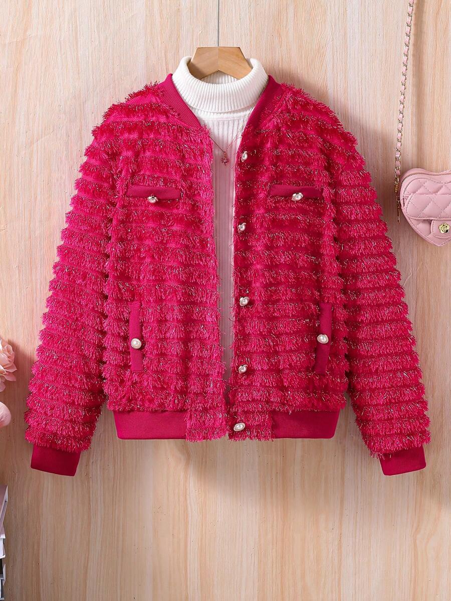 SHEIN Juniors' Casual Warm Baseball Jacket