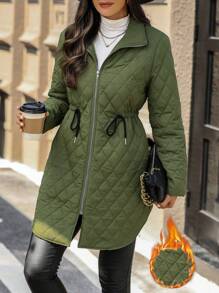 EMERY ROSE 女士菱形绗缝羽绒夹克，腰部有抽绳 - 綠色 - 查看 7