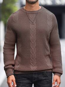 Manfinity Homme Men's Crew Neck Fitted Casual Sweater - Maroon - View 3