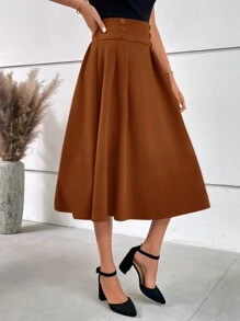 SHEIN MOD Women's Double-Breasted Skirt - Rust Brown - View 7