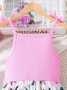 SHEIN Cô gái Tween Loại bướm In Vá lại Dây đeo Mì Ý  Đầm - Màu Hồng baby - Xem 3