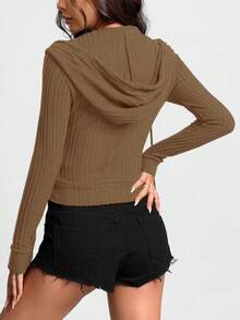SHEIN Unity 女士拉鍊前開帽衫 - 摩卡棕 - 查看 2