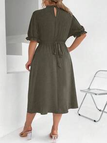 Celure Metallic Buckle Women's Dress - Army Green - View 2