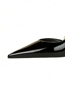 歐美風時尚簡約細高跟漆皮尖頭鏤空高跟鞋 - 黑色 - 查看 5