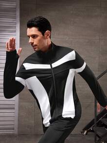 Manfinity Sport Streetwear Áo khoác thể thao phối màu cho nam - Đen và trắng - Xem 7