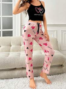 Women's Heart Print Cami Top And Pants Pajama Set - Multicolor - View 5