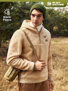 In My Nature In My Nature Herren Outdoor Sherpa Fleece Hoodie Jacke Mit Englischer Stickerei Und Reißverschluss Details