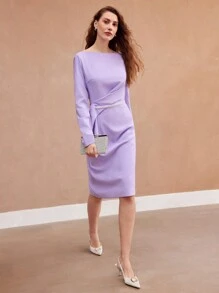 MOTF PREMIUM FITTED DRAPED SPLIT BACK DRESS - Purple - View 6