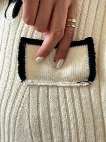 Chiquease Vestido Estilo Suéter Con Ribetes Y Detalle De Solapa En Bloques De Color - Albaricoque - Ver 7