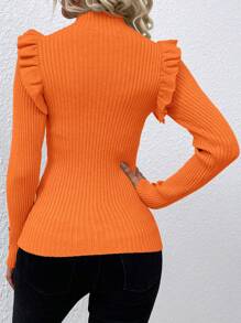 SHEIN LUNE Sweater With Ruffle Trim & Button Decoration - Orange - View 2