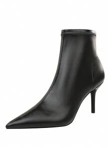 欧美风时尚细高跟尖头性感夜店踝靴 - 黑色 - 查看 5