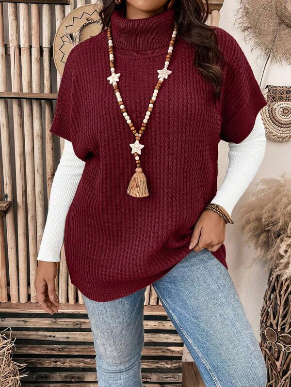 SHEIN LUNE Plus Size Women's High Neck Batwing Sleeve Knit Top