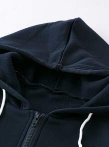 SHEIN LUNE 大碼顏色分塊束口連帽衛衣和運動長褲套裝 - 藏蓝色 - 查看 4