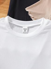 SHEIN Tween Girl 3 Stücke Basic-Kurzarm-T-Shirt