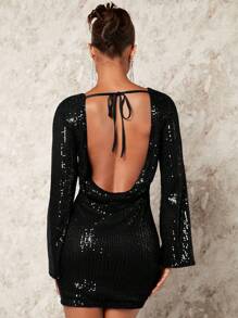 SHEIN BAE Gorgeous Women's Cutout Back Lace-up Sequin Dress - Black - View 5