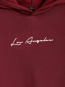 Manfinity RebelGame 男士休閒字母印花連帽衫 - 酒紅色 - 查看 4