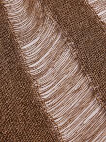 ROMWE PUNK Plus Asymmetrical Neck Ripped Sweater Dress Without Lingerie Set - Coffee Brown - View 3