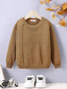 Boys' (little) Round Neck Drop Shoulder Sweater - Brown - View 1