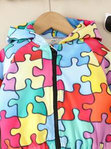 嬰兒男童有趣可愛拼圖3d印花外套,適用於秋冬季 - 彩色 - 查看 4
