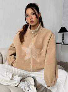 Flirla Chaquetilla De Cremallera Frontal Con Patrón De Estrellas Para Mujer