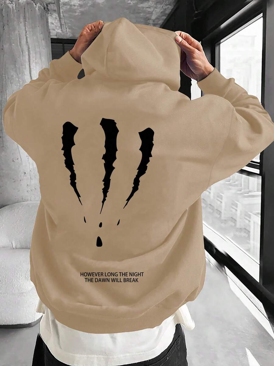 Manfinity EMRG Lỏng lẻo Nam Hoodie Với In Đồ họa Và Dây rút , Nhiều Màu sắc - Màu Khaki - Xem 1