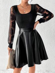 Chiquease Lace Patchwork Dress - Black - View 5