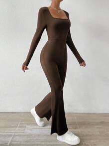 SHEIN Essnce Bodycon Jumpsuit With Bell Bottoms - Brown - View 4