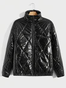 Manfinity VCAY 1 Peça Jaqueta Casual Masculina Solta Com Zíper e Manga Longa Acolchoada - Preto - Visão 1