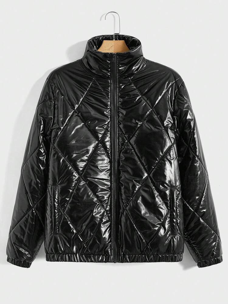 1pc Loose Fit Men's Casual Zip-Up Long Sleeve Puffer Jacket