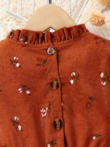 SHEIN Nhỏ bé Cô gái In hoa Đầm Với Ren Chi tiết Và Phù hợp Cái túi Đã Bao gồm - Cà phê - Xem 5