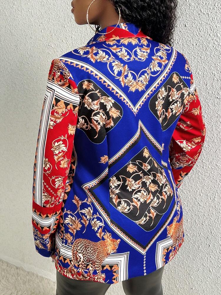 Ladies' Floral Patchwork Printed Shawl Collar Blazer