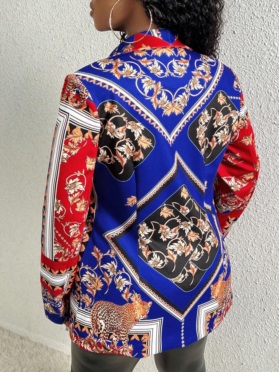 Ladies' Floral Patchwork Printed Shawl Collar Blazer